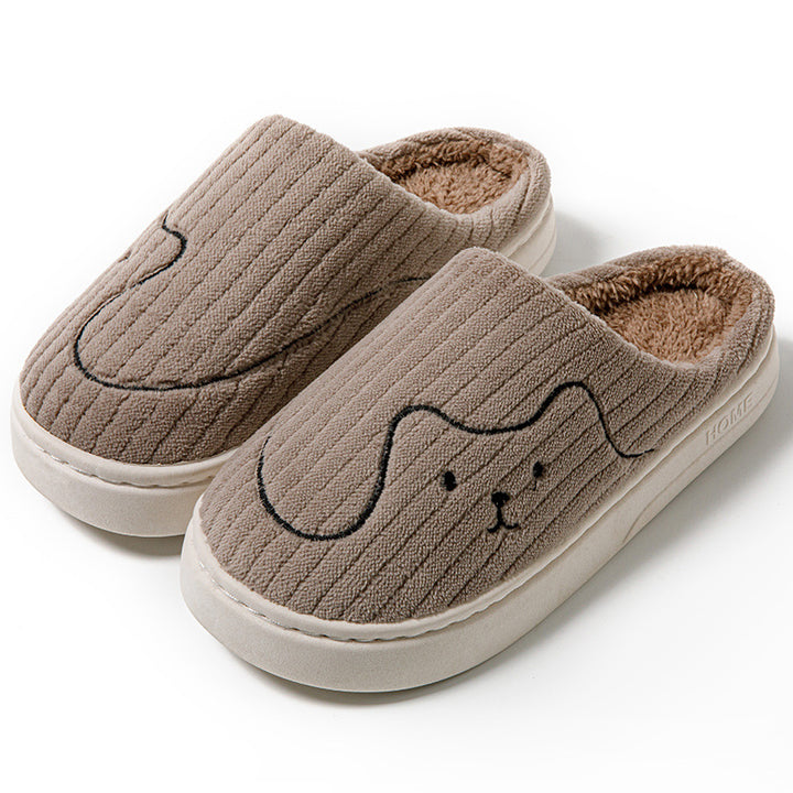Striped cat slippers in warm plush with a non-slip rubber sole