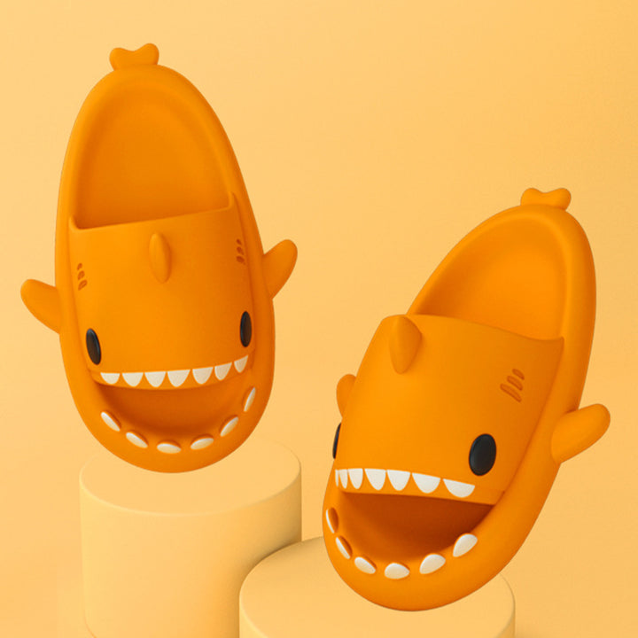 Cute shark slippers with soft, grippy EVA sole for indoors and out