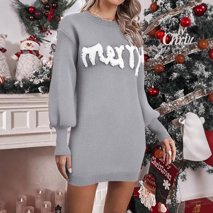 Knitted Christmas jumper dress with lantern sleeves, mini length