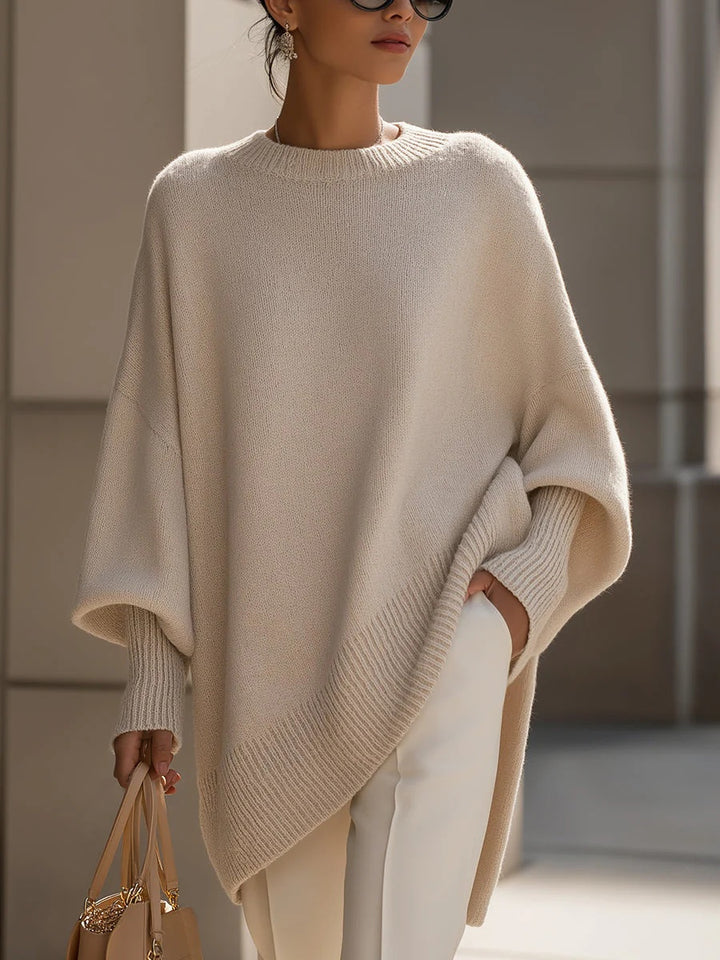 Thick oversized knit jumper with crew neck for women