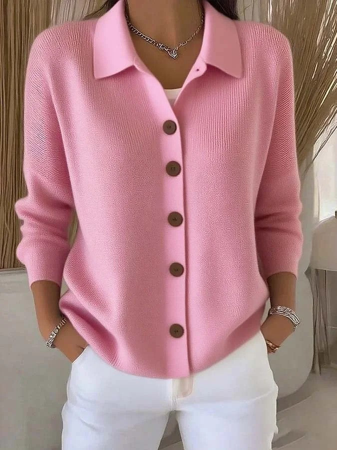 Collared button-front cardigan for women in 14 colours