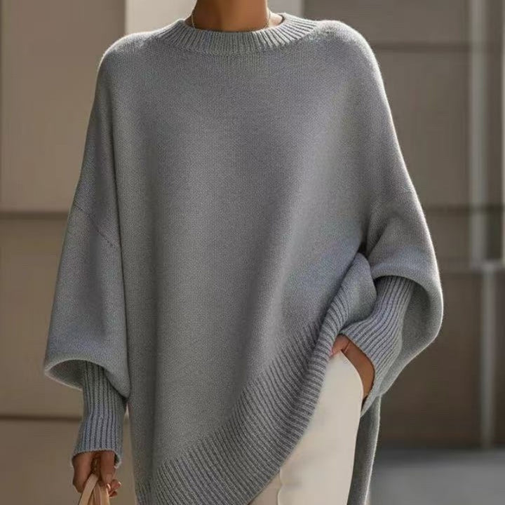 Thick oversized knit jumper with crew neck for women