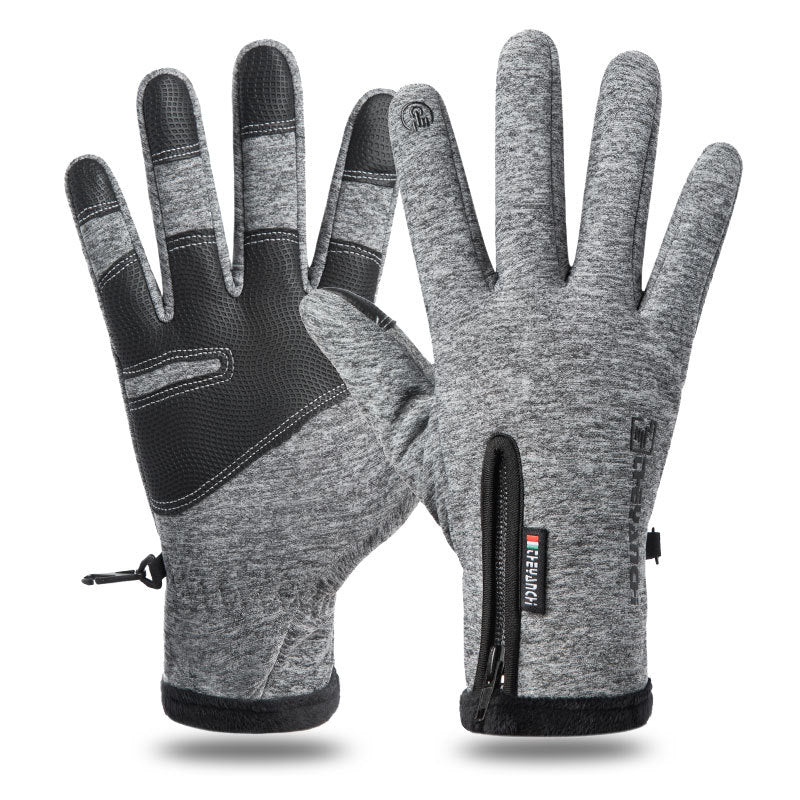 Waterproof winter gloves with zip pocket
