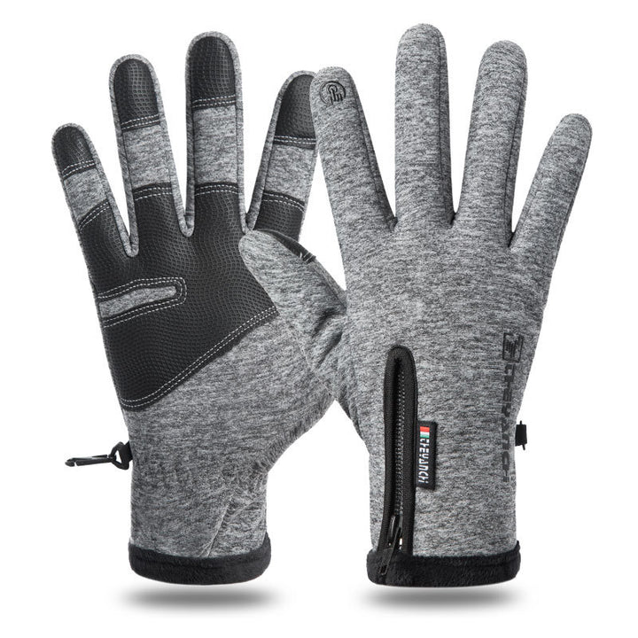 Waterproof winter gloves with zip pocket