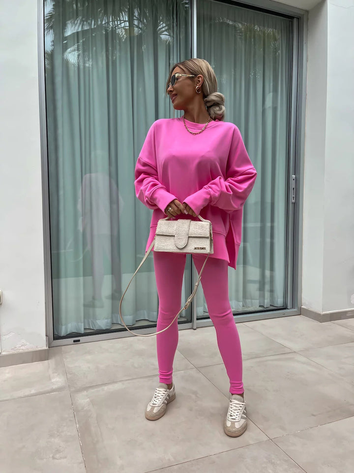 Loose split-hem jumper and fitted trousers knit co-ord