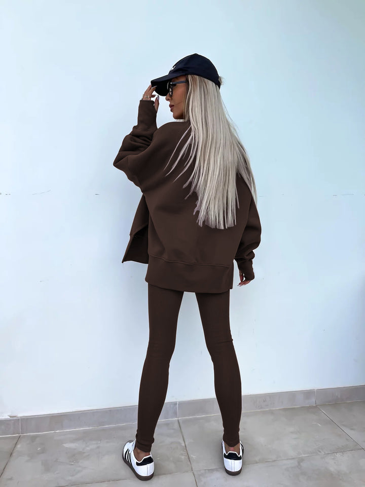 Loose split-hem jumper and fitted trousers knit co-ord