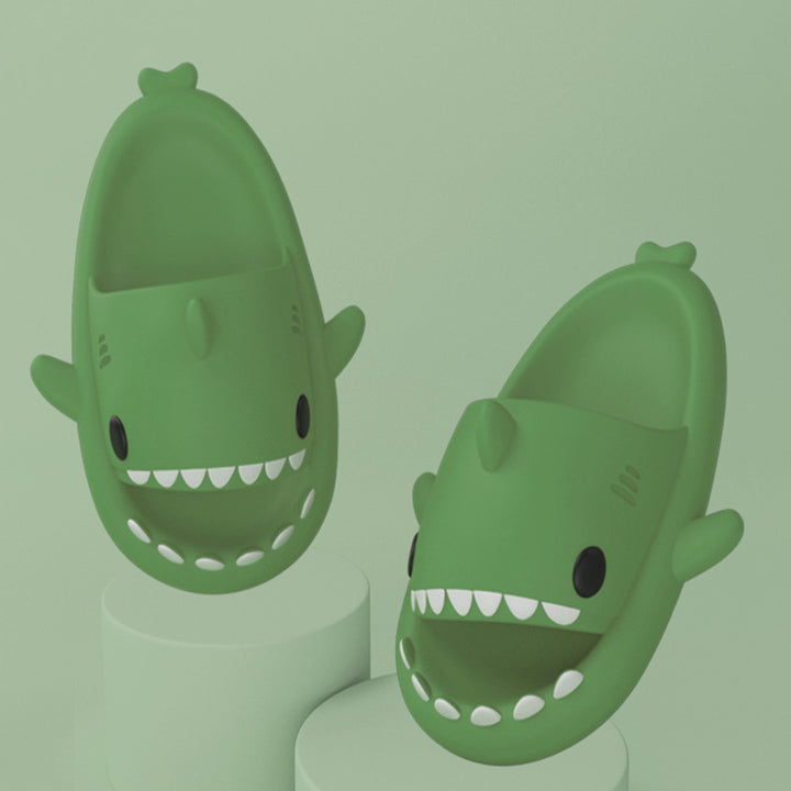 Cute shark slippers with soft, grippy EVA sole for indoors and out
