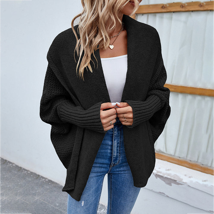 Oversized Knit Cardigan with Wide Lapels and Batwing Sleeves