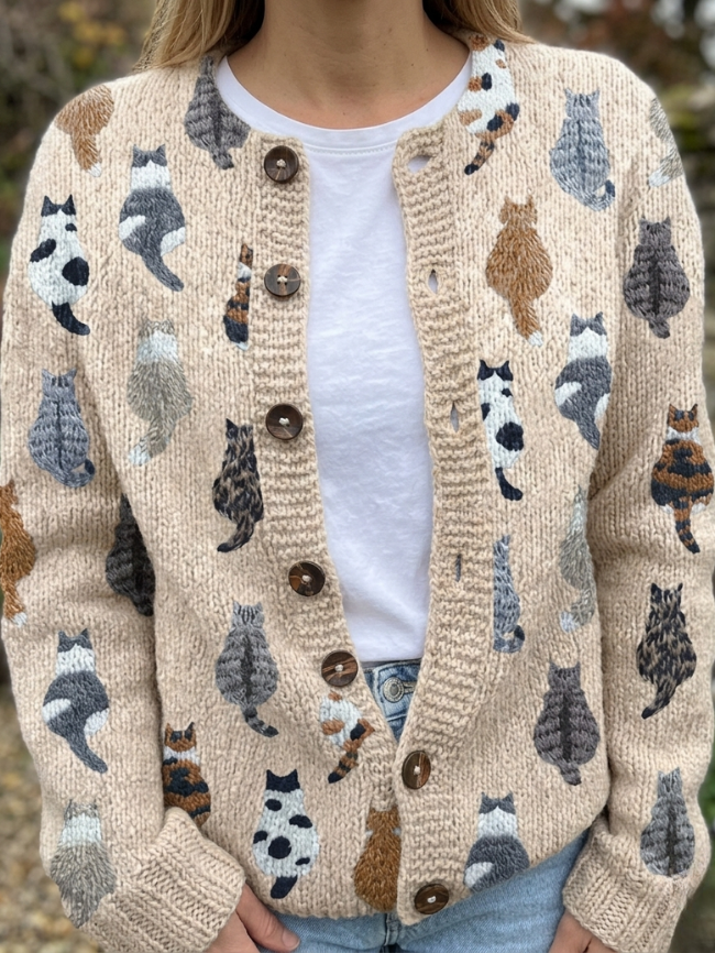 Women's Cat Pattern Cardigan Soft Relaxed Cut – Amory & Co