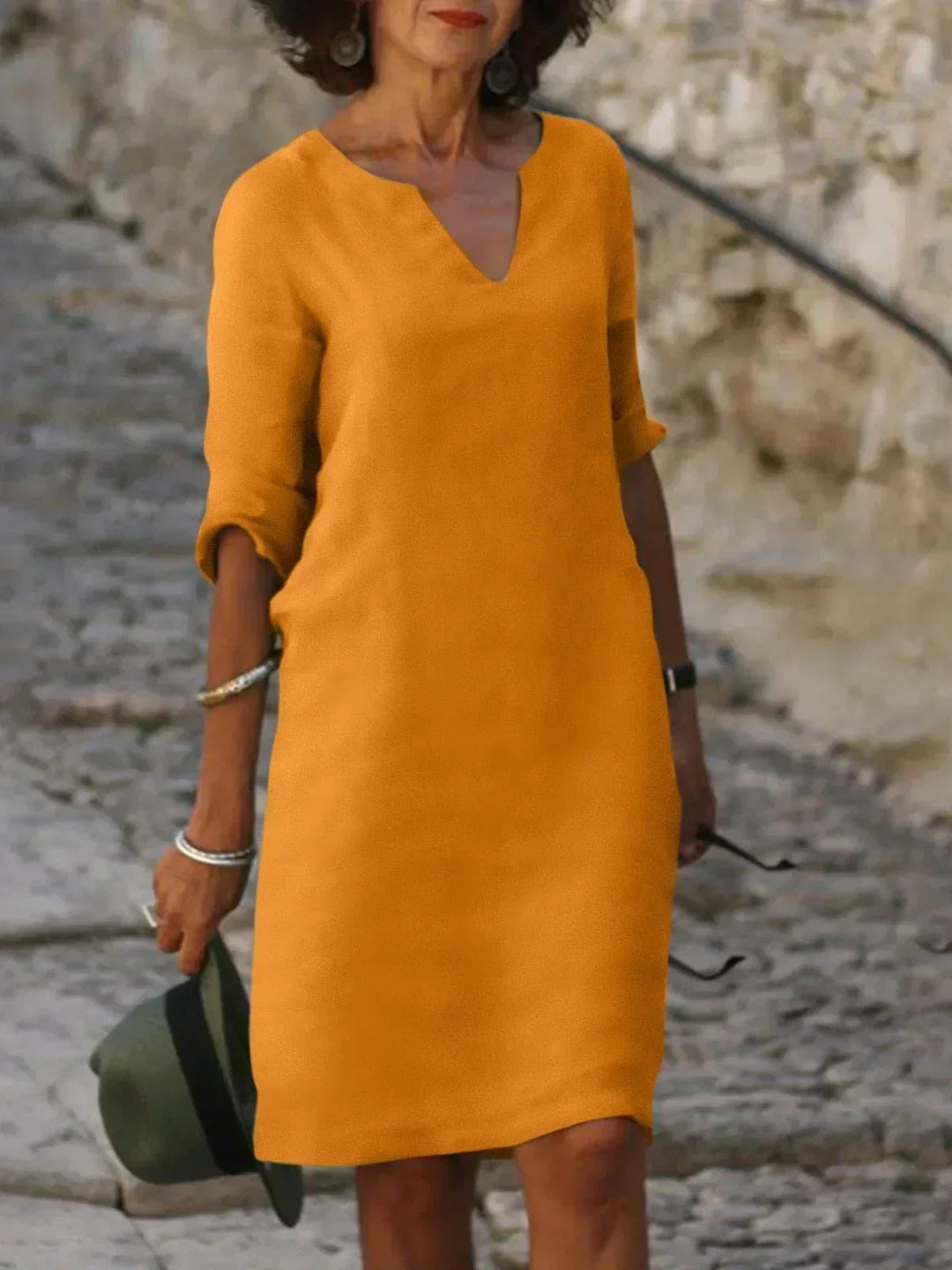Harper | Elegant V-Neck Draped Midi Dress