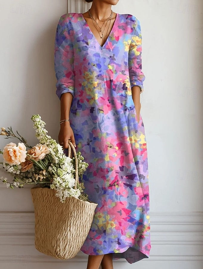 Kelly | Elegant Multicolour Long Sleeve Dress